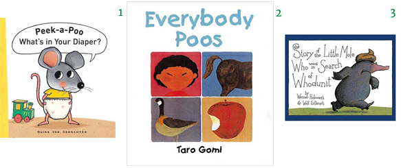 Potty Learning Training Books Peek-a-Poo What's in Your Diaper Everybody Poos The Story of the Little Mole Who Went in Search of Who dunit Guido van Genechten Taro Gomi Werner Holzwarth Wolf Erlbruch 