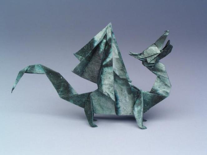 Created: 2002 Medium: One uncut square of Thai unryu paper Dimensions: 7" Artists: Robert J. Lang Composition: KNL Dragon, Opus 132