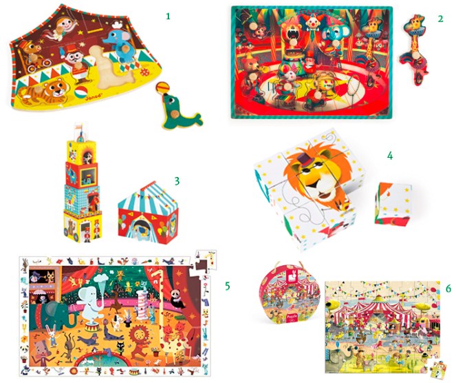 Janod Stars Circus Puzzle Janod Circus Wood Puzzle 7 pieces. Janod MultiKub Circus Stacker with Figures Janod Kubkid Circus Blocks Djeco Circus Observation Puzzle Janod 54pc. Circus Puzzle