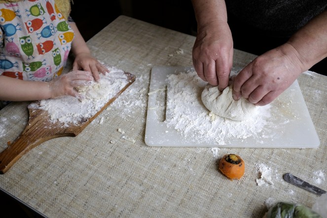 cooking khachapuri old young hands