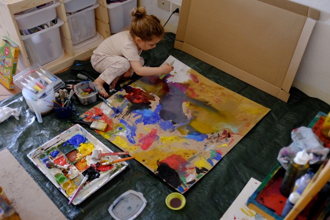 Messy painting kid Ikea child furniture